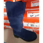 Сині замшеві зимові жіночі чоботи з хутром