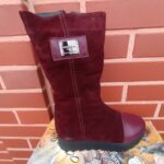 Бордові  зимові жіночі чоботи з хутром